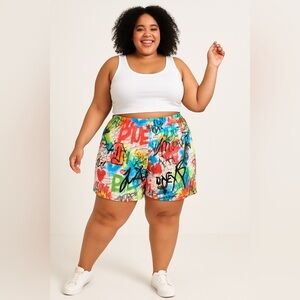 Paper+Tee Women’s Colorful Graffiti Print Shorts Sz 2X